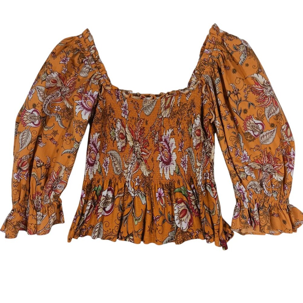 Anthropologie Conditions Apply Smocked Peplum Top, Medium, Ruffled, Cottage Core - Picture 3 of 16